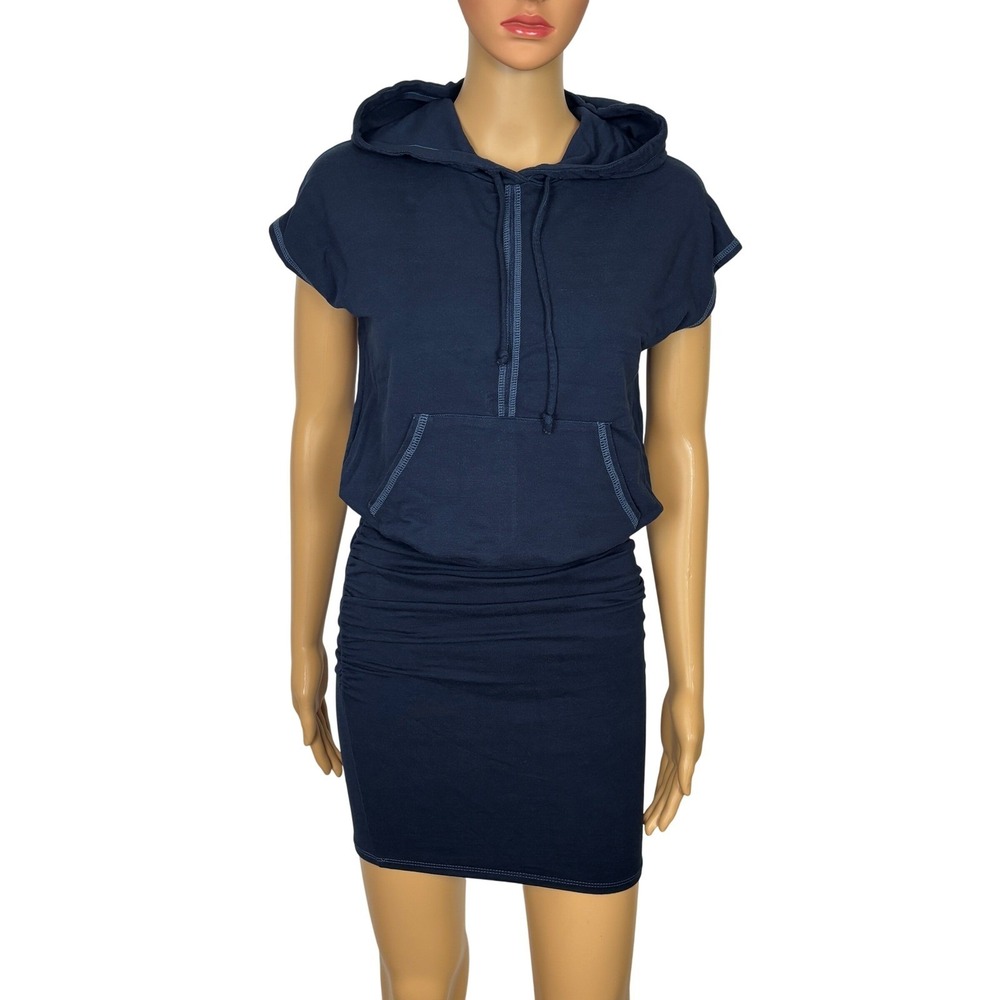 Red Haute Casual Hooded Mini Dress XS Blue Ruched Bodycon Sporty Comfy Cool Girl
